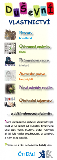 Co všechno se skrývá pod pojmem duševní vlastnictví se můžete dozvědět z brožury ke stažení v Rubrice pro mladé.